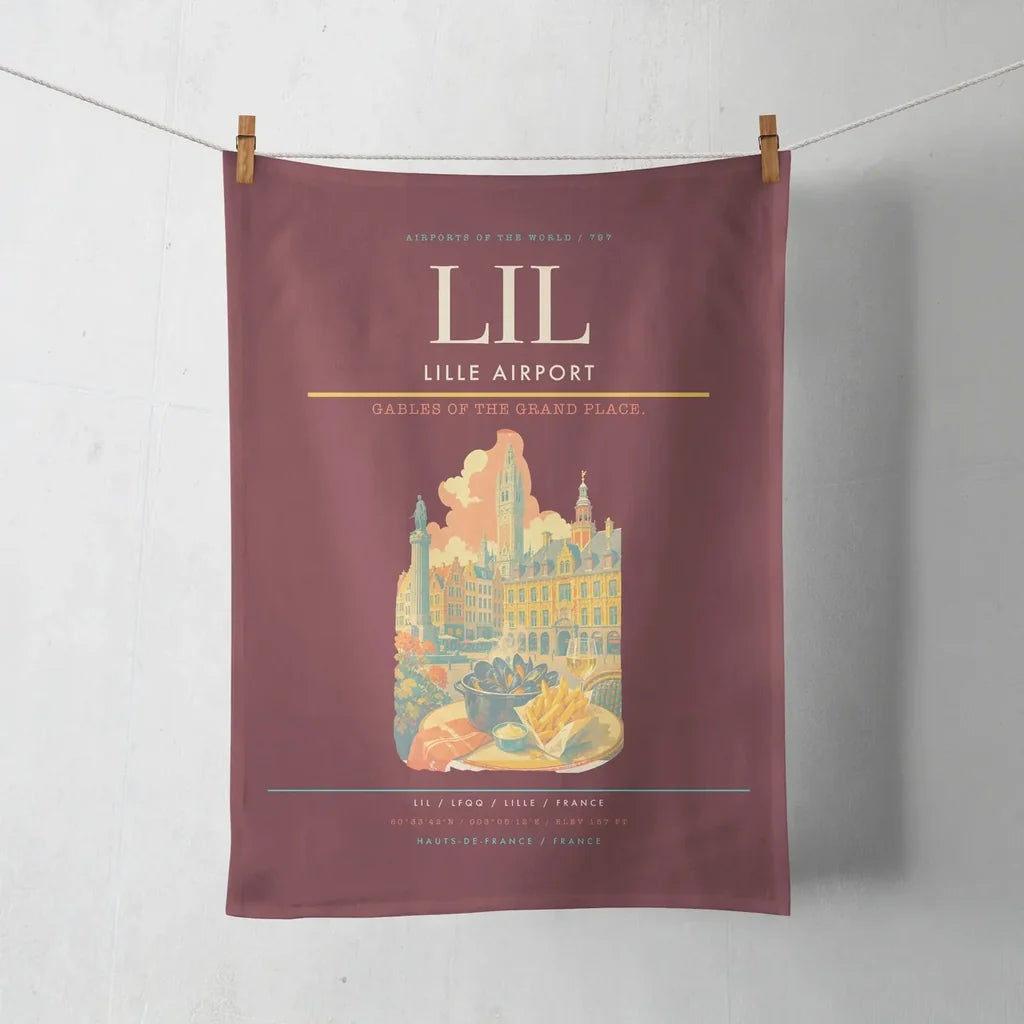 Lille Airport (LIL) design on dark red towel
