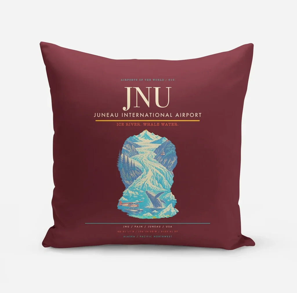 Juneau International Airport (JNU) design on dark red pillow