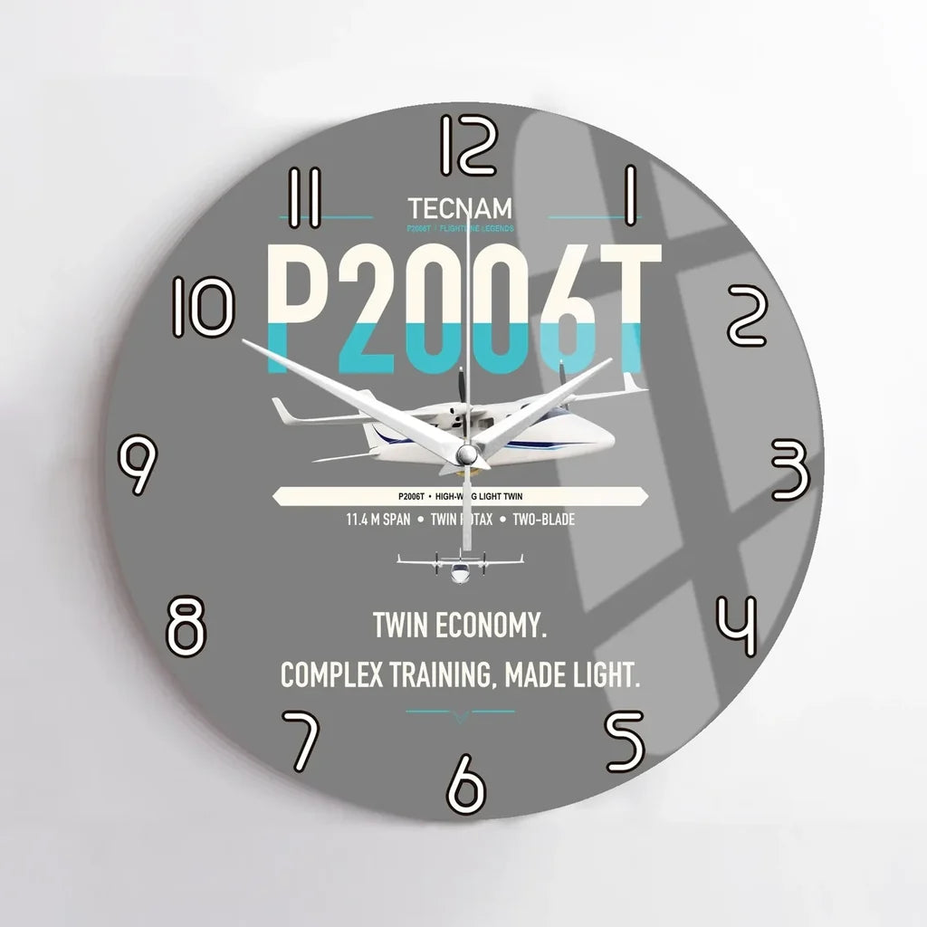 Tecnam P2006T design on gray no frame wall clock