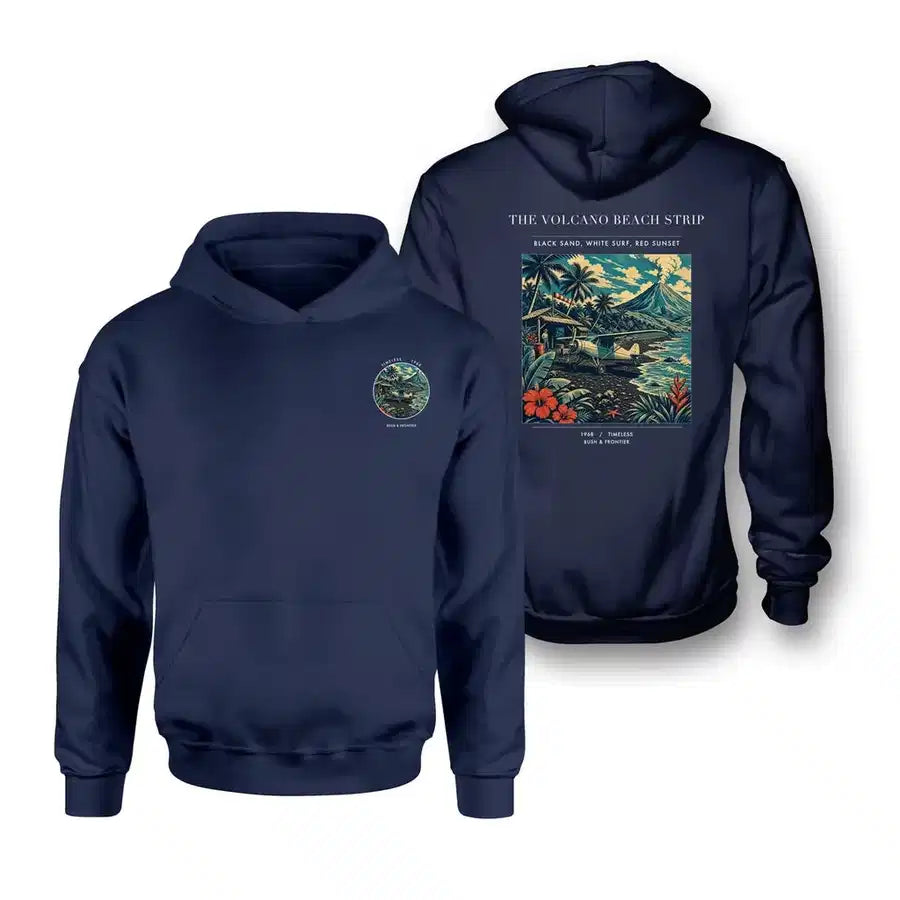 VINTAGE G4405 - The Volcano Beach Strip - Double-Side Hoodie design on navyblue double side