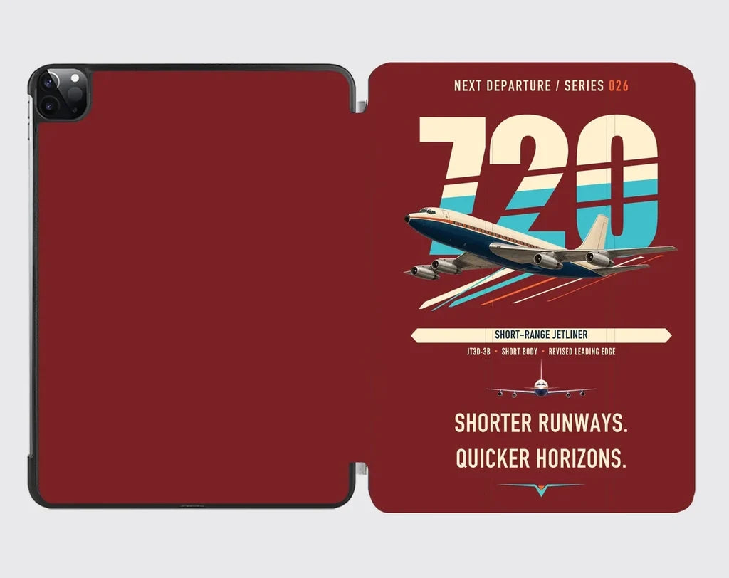 Boeing 720B design on dark red ipad tablet case