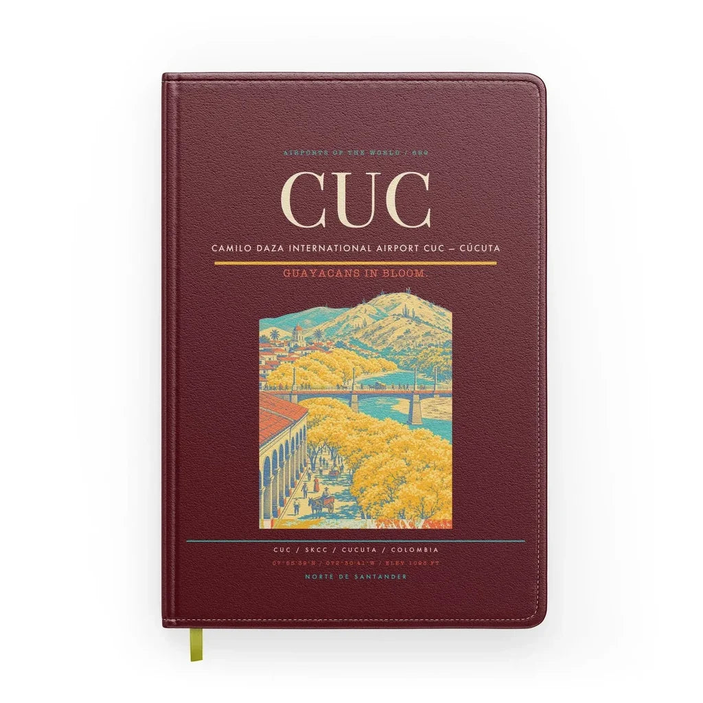Camilo Daza International Airport (CUC) design on dark red notebook