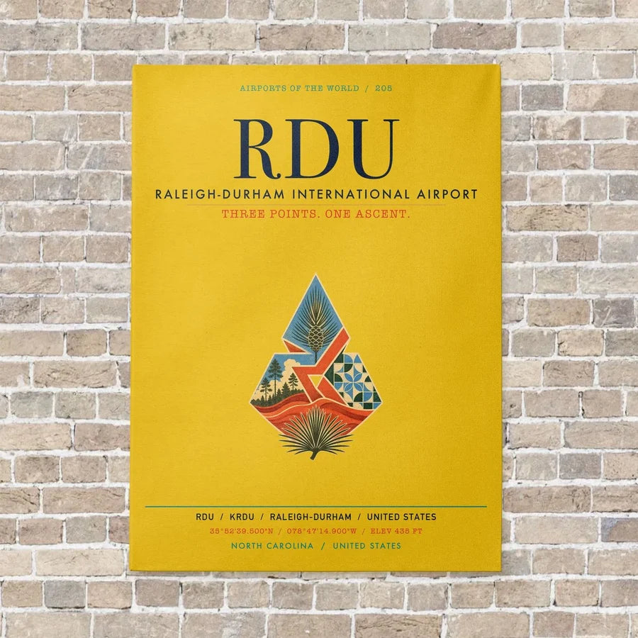 Raleigh-Durham International Airport RDU vertical canvas print - no frame - yellow background