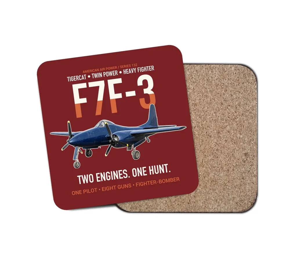 F7F-3 Tigercat Two Engines One Hunt design on dark red 1 piece coaster