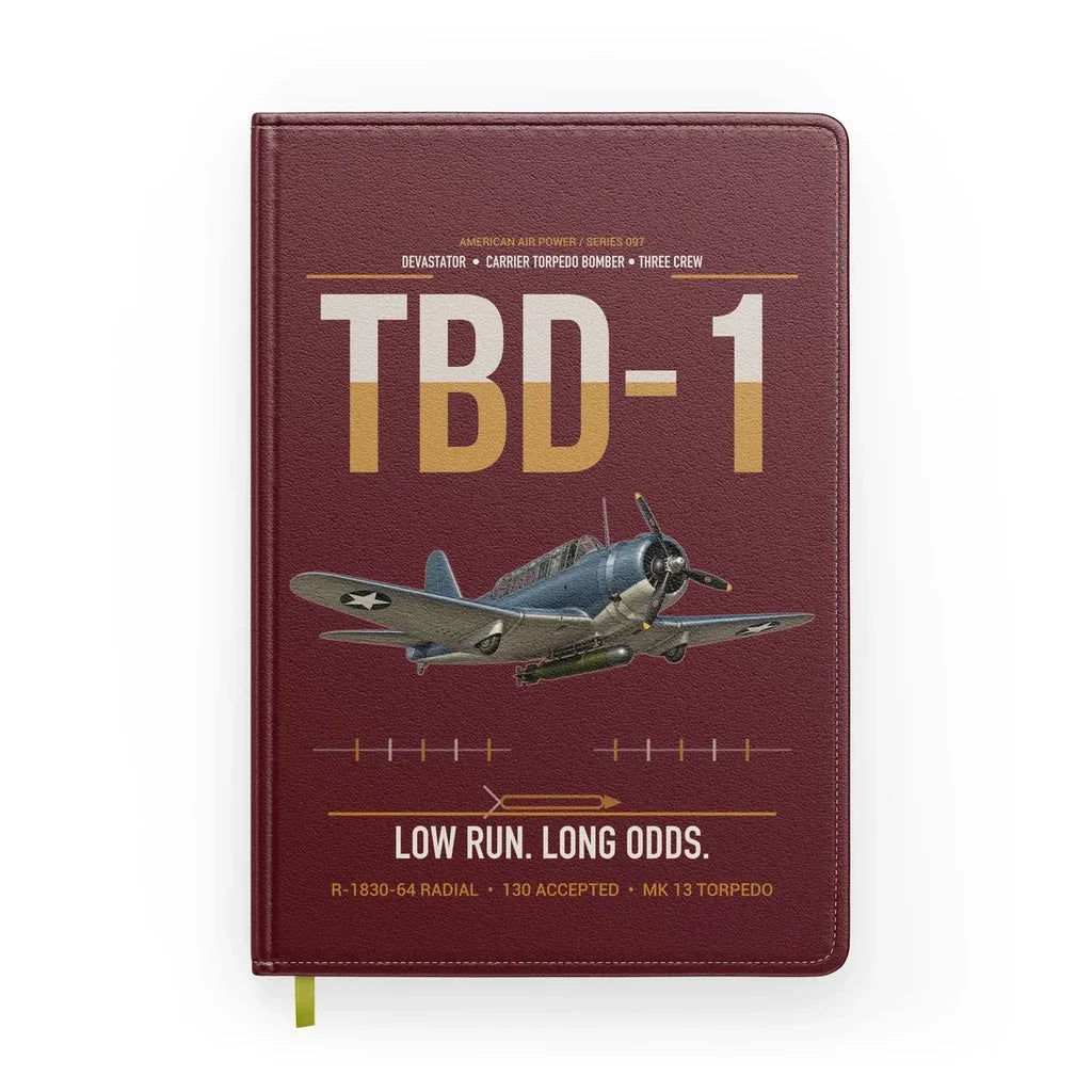 TBD-1 Devastator design on dark red notebook