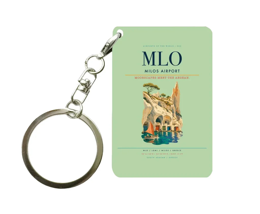 Milos Airport (MLO) design on light green key chain