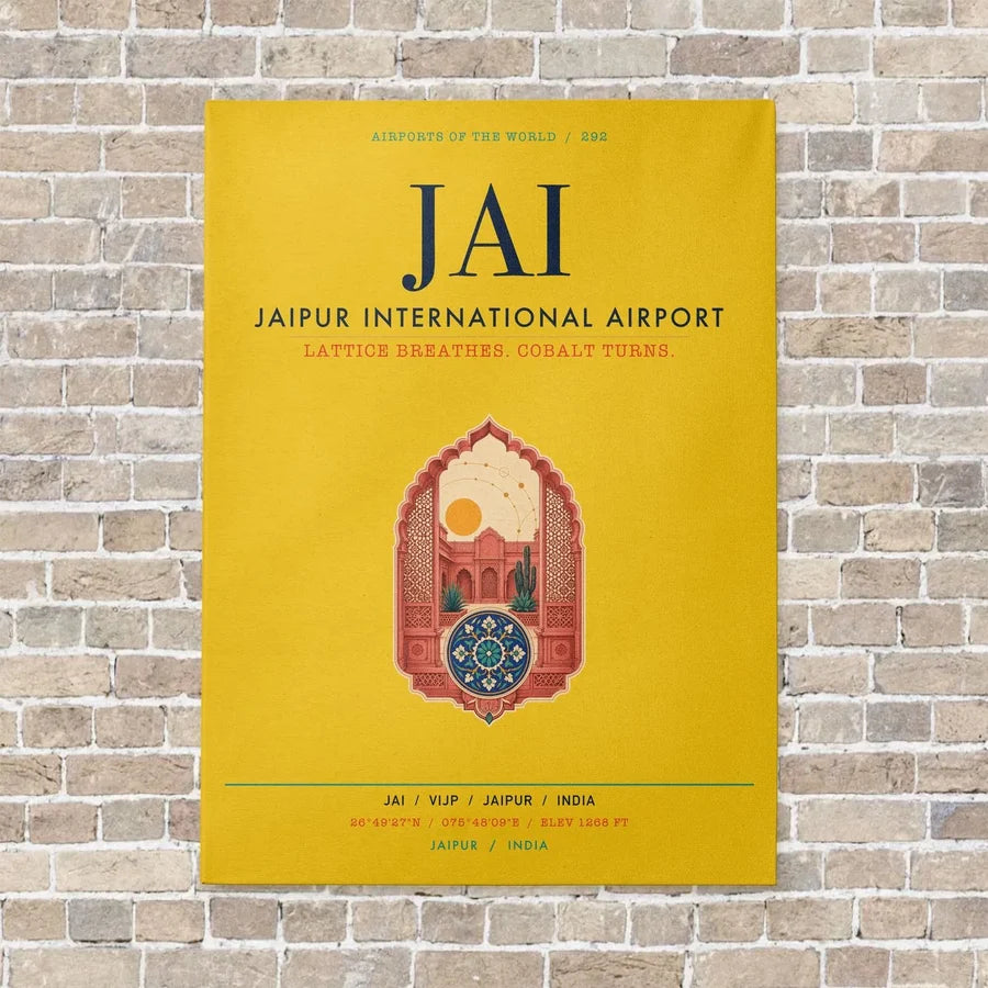 Jaipur International Airport JAI vertical canvas print - no frame - yellow background