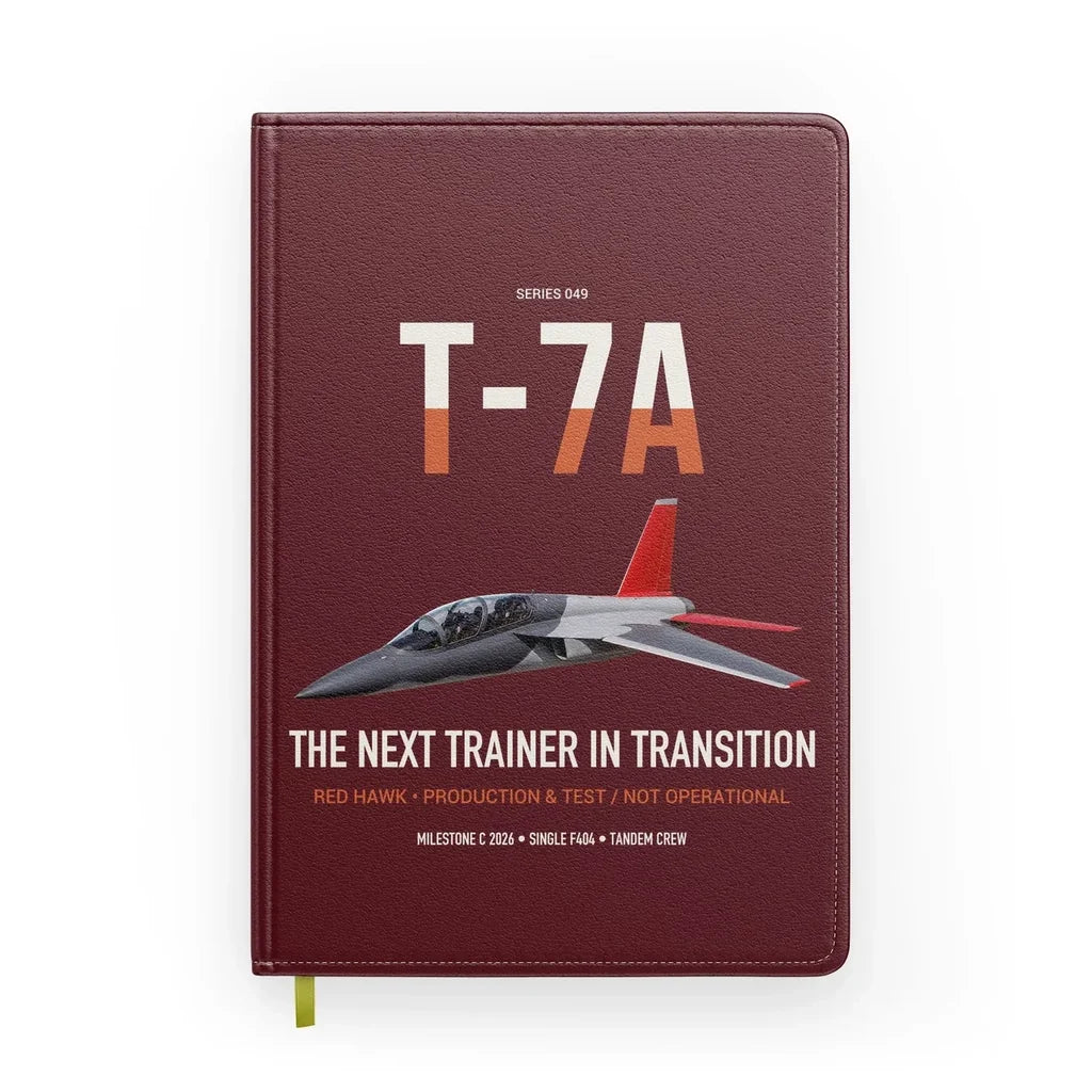 T-7A Red Hawk design on dark red notebook