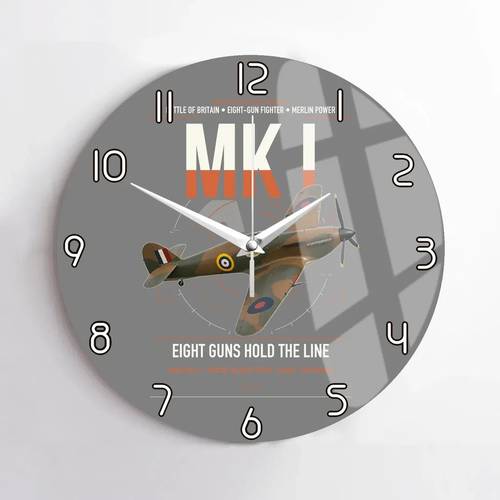 Hawker Hurricane Mk I design on gray no frame wall clock