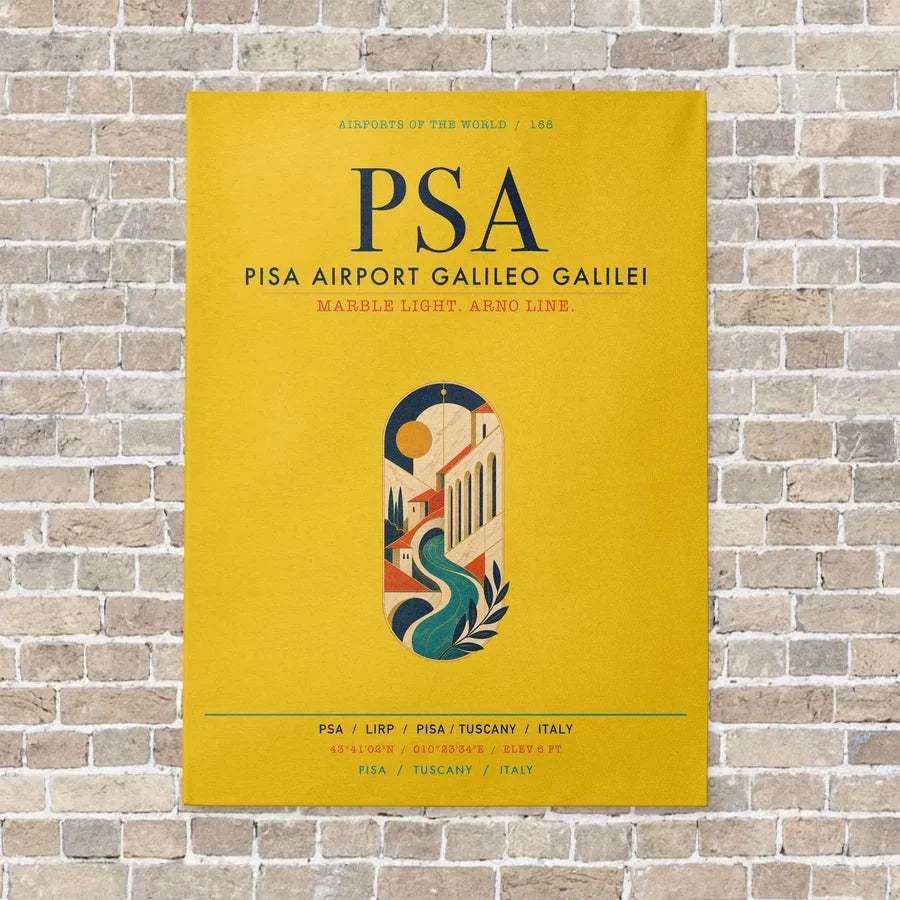 Pisa Airport Galileo Galilei PSA vertical canvas print - no frame - yellow background