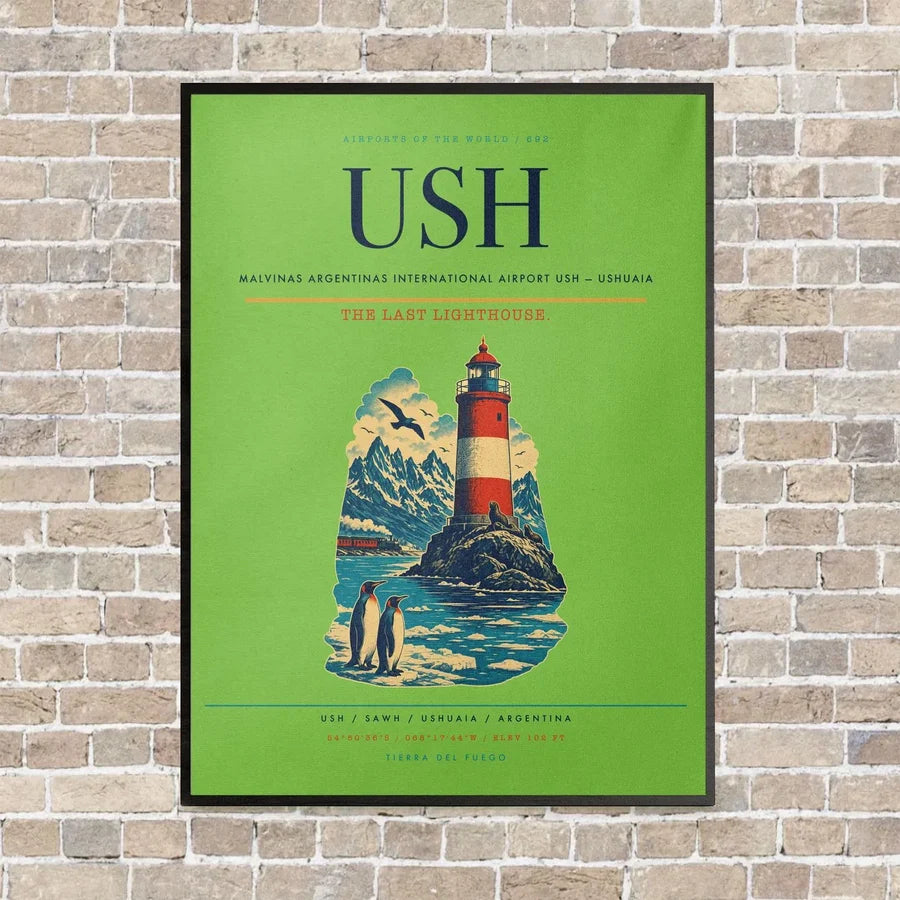Malvinas Argentinas International Airport USH — Ushuaia vertical canvas print - framed - light green background