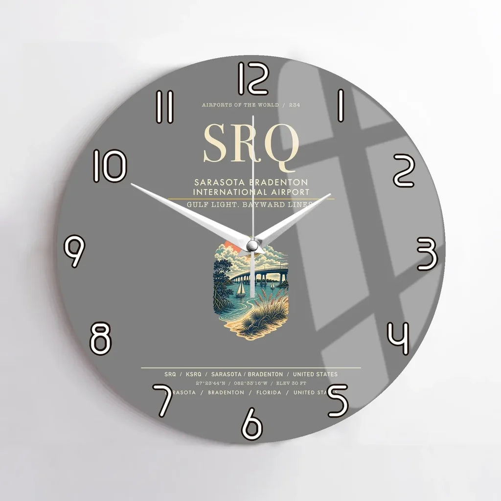 Sarasota Bradenton International Airport (SRQ) design on gray no frame wall clock
