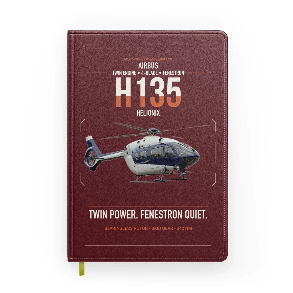 Airbus H135 design on dark red notebook