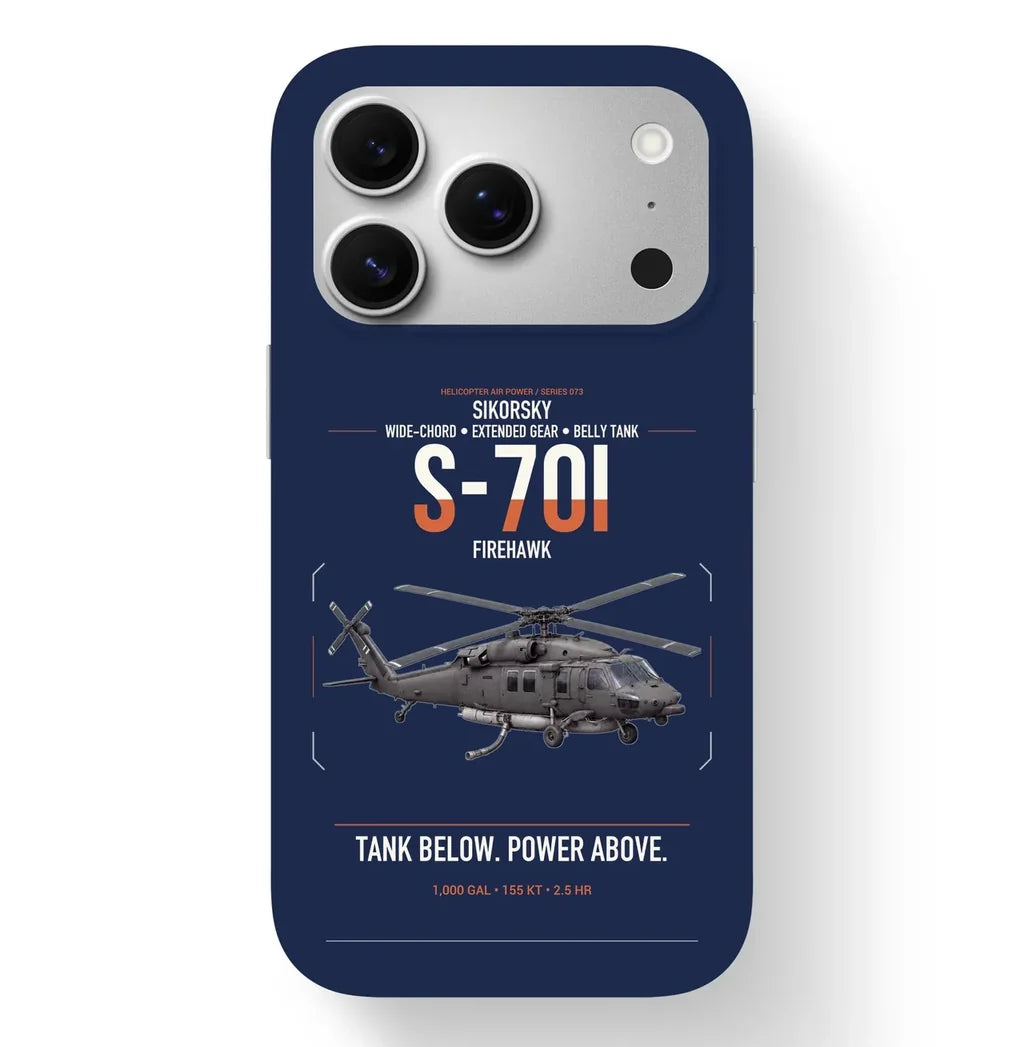 Sikorsky S-70i FIREHAWK design on navy blue magsafe iphone case, for iPhone 17 Pro