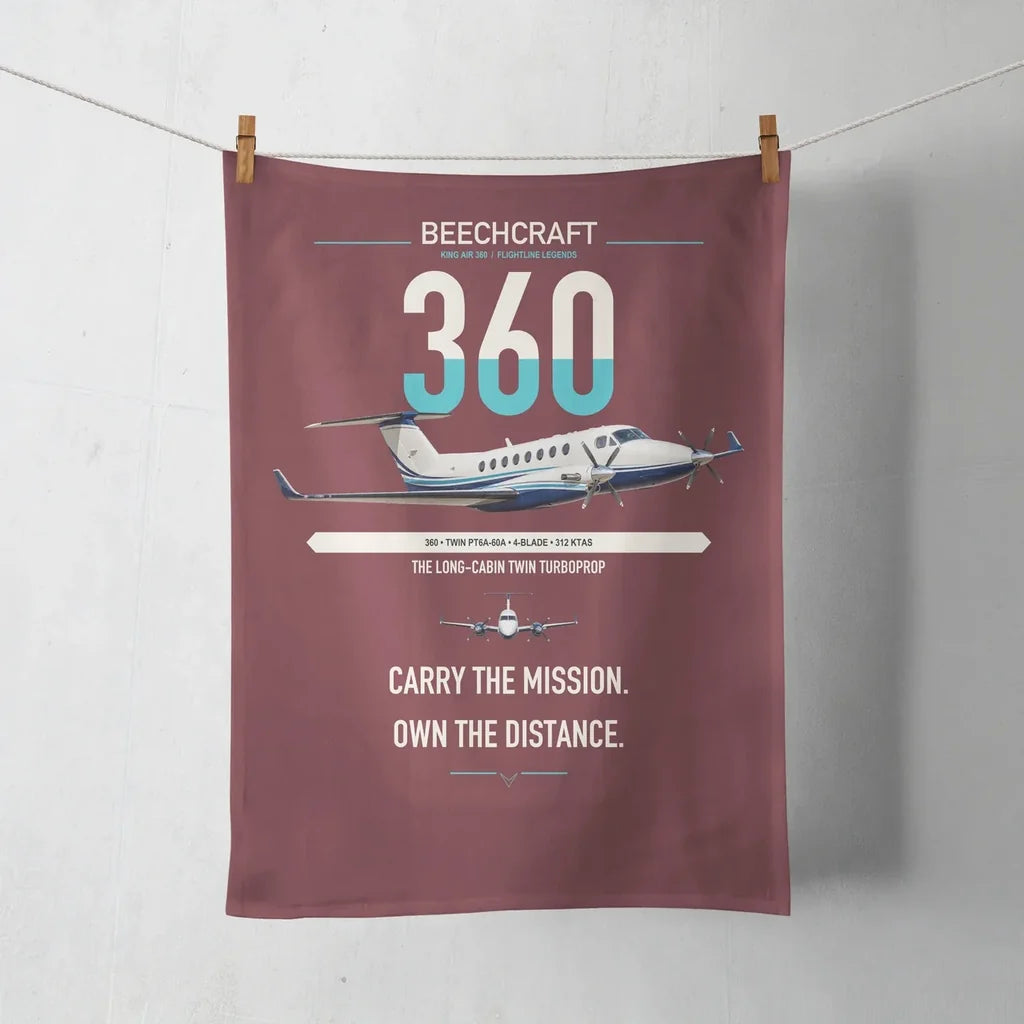 Beechcraft King Air 360 design on dark red towel