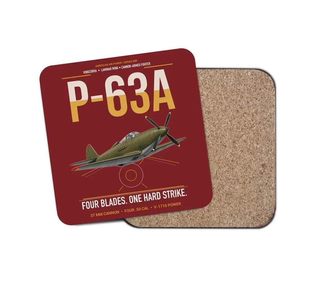 P-63A Kingcobra design on dark red 1 piece coaster