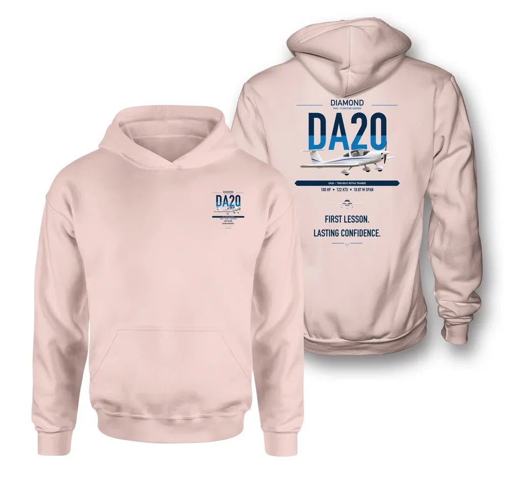 Diamond DA20 design on pink double-side hoodie, double-side print