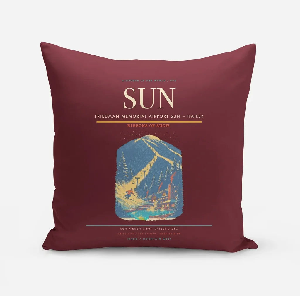 Friedman Memorial Airport (SUN) design on dark red pillow