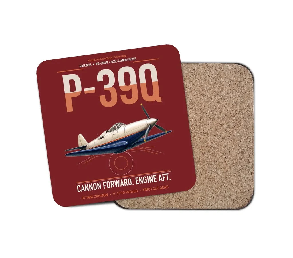 P-39Q Airacobra design on dark red 1 piece coaster