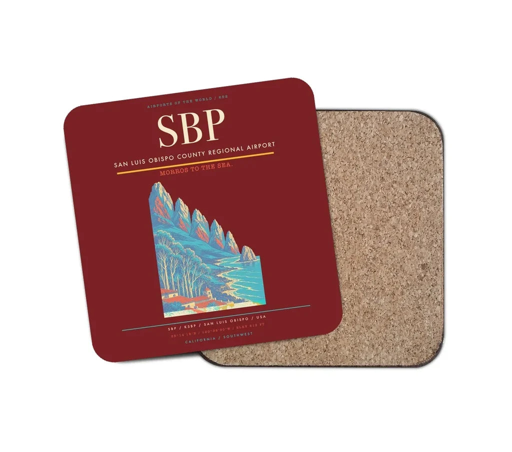 San Luis Obispo County Regional Airport (SBP) design on dark red 1 piece coaster