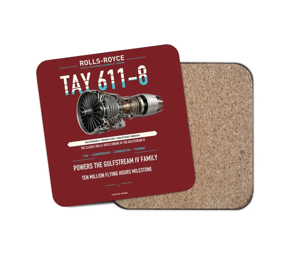 TAY 611-8 design on dark red 1 piece coaster