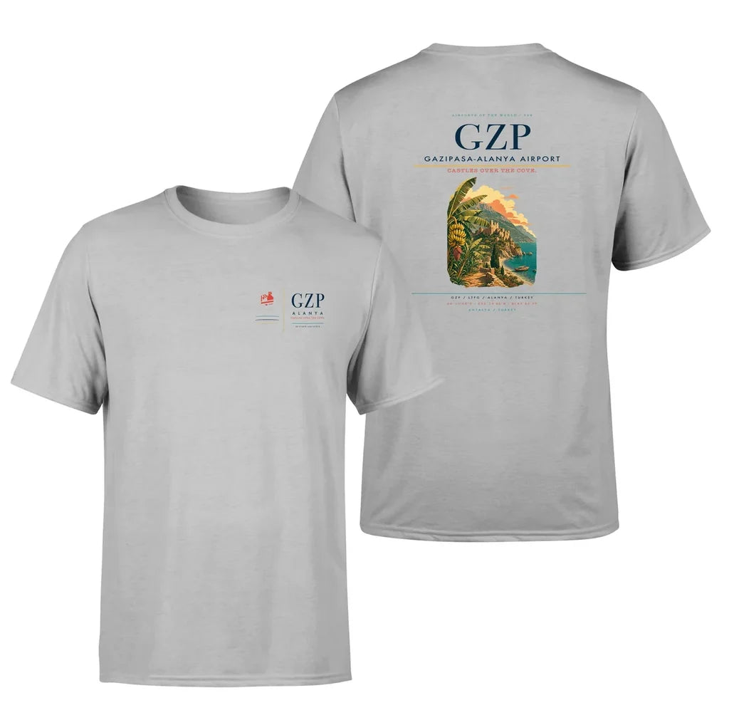 Gazipasa-Alanya Airport (GZP) design printed on light gray double-side t-shirt