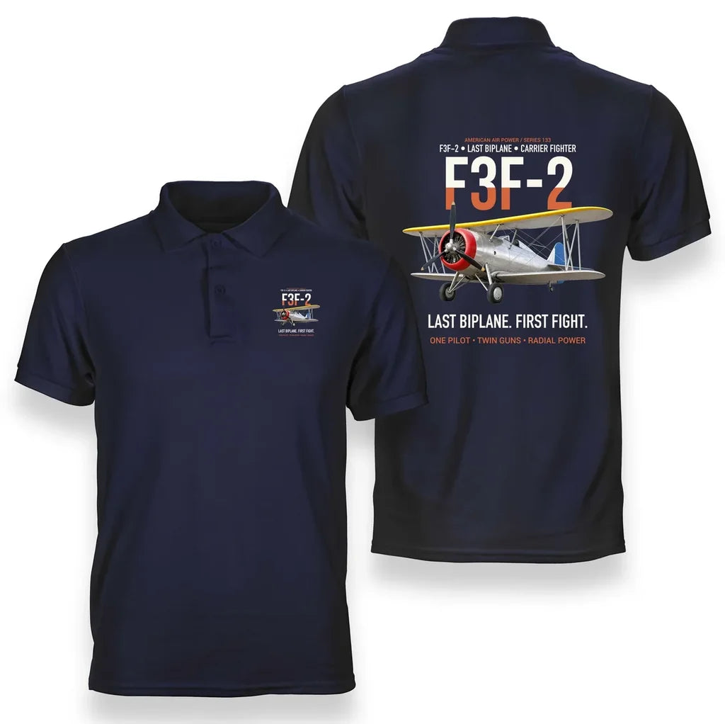 F3F-2 LAST BIPLANE design on navy blue polo