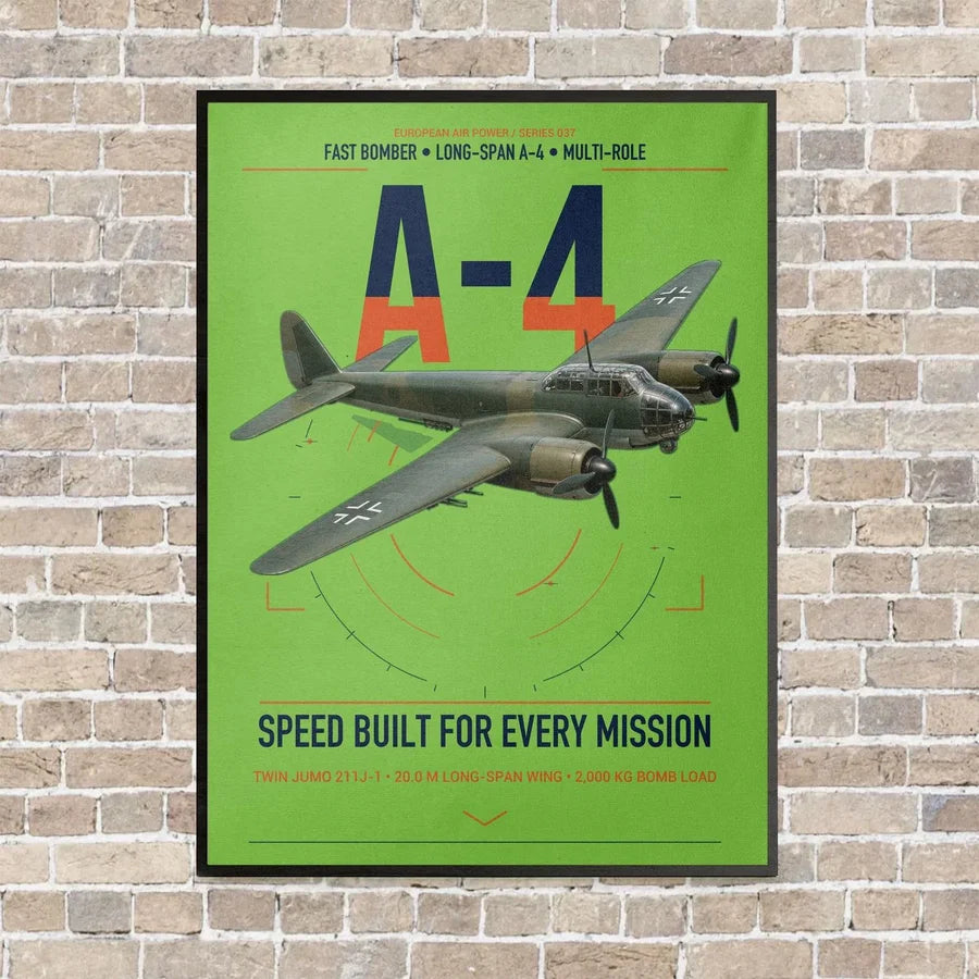 Junkers Ju 88A-4 vertical canvas print - framed - light green background