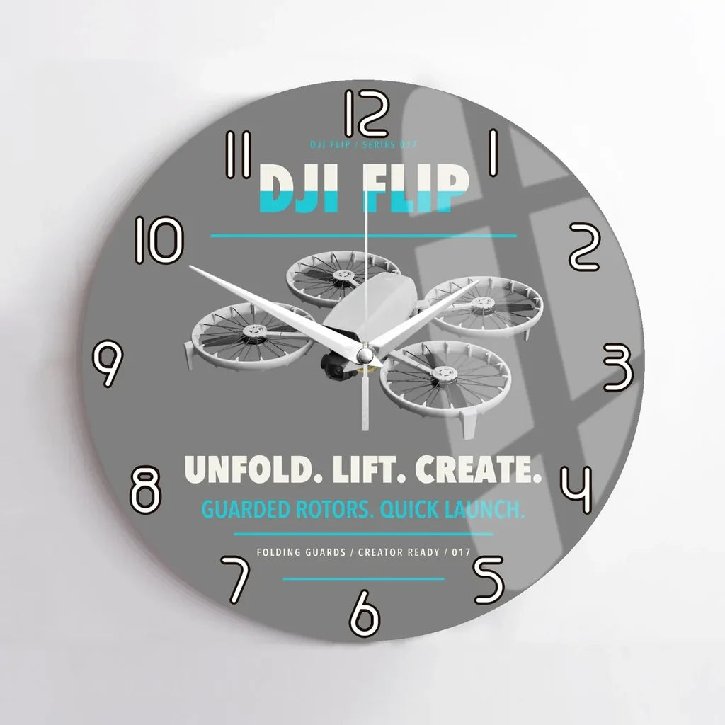 DJI Flip design on gray no frame wall clock