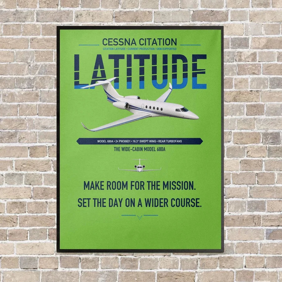 Cessna Citation Latitude vertical canvas print - framed - light green background