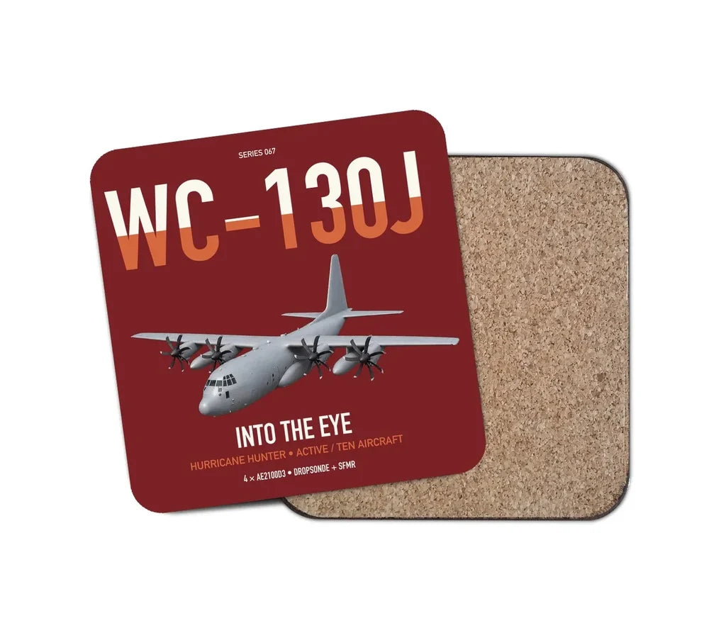 WC-130J Hurricane Hunter design on dark red 1 piece coaster