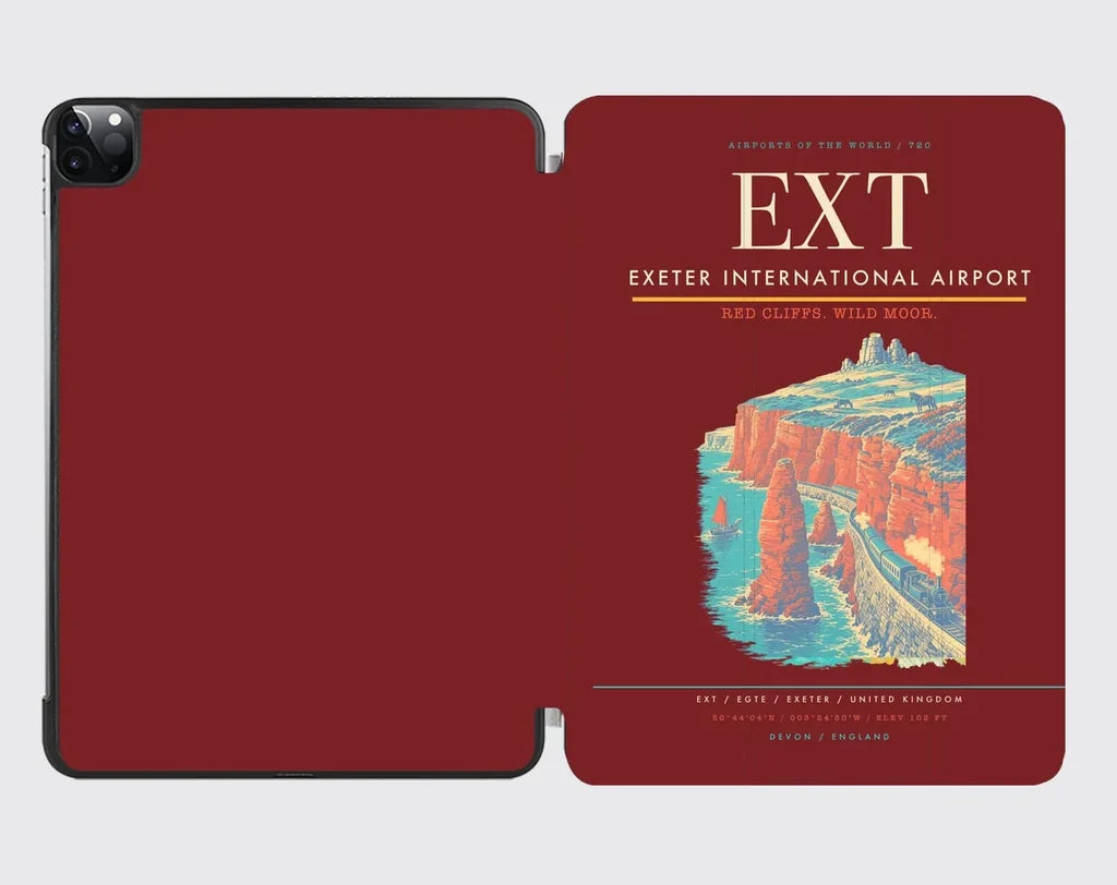 Exeter International Airport (EXT) design on dark red ipad tablet case