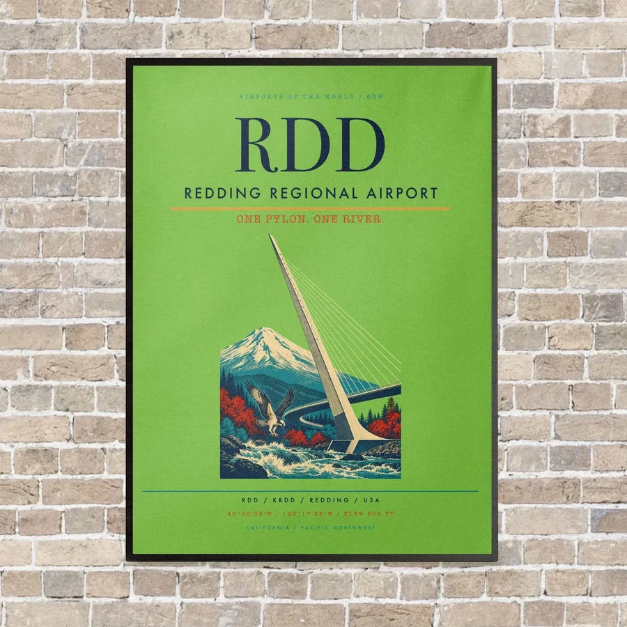 Redding Regional Airport RDD vertical canvas print - framed - light green background