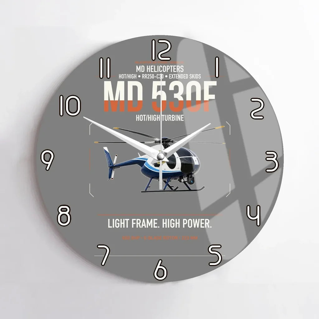 MD Helicopters MD 530F design on gray no frame wall clock