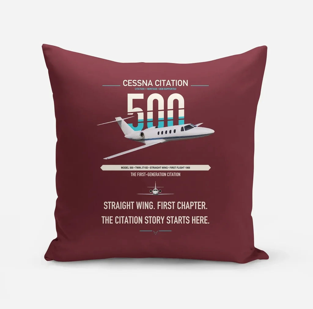 Cessna Citation 500 - Citation I design on dark red pillow