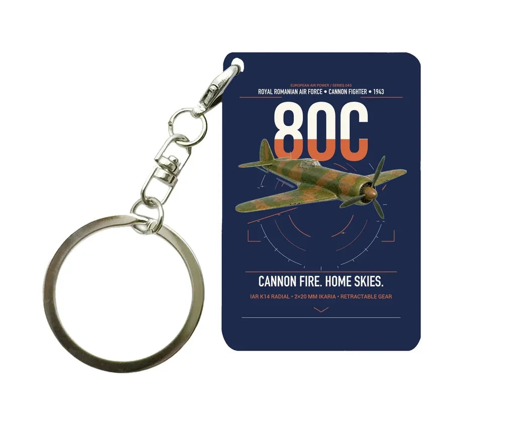 IAR 80C design on navy blue designed key chain, double-side print