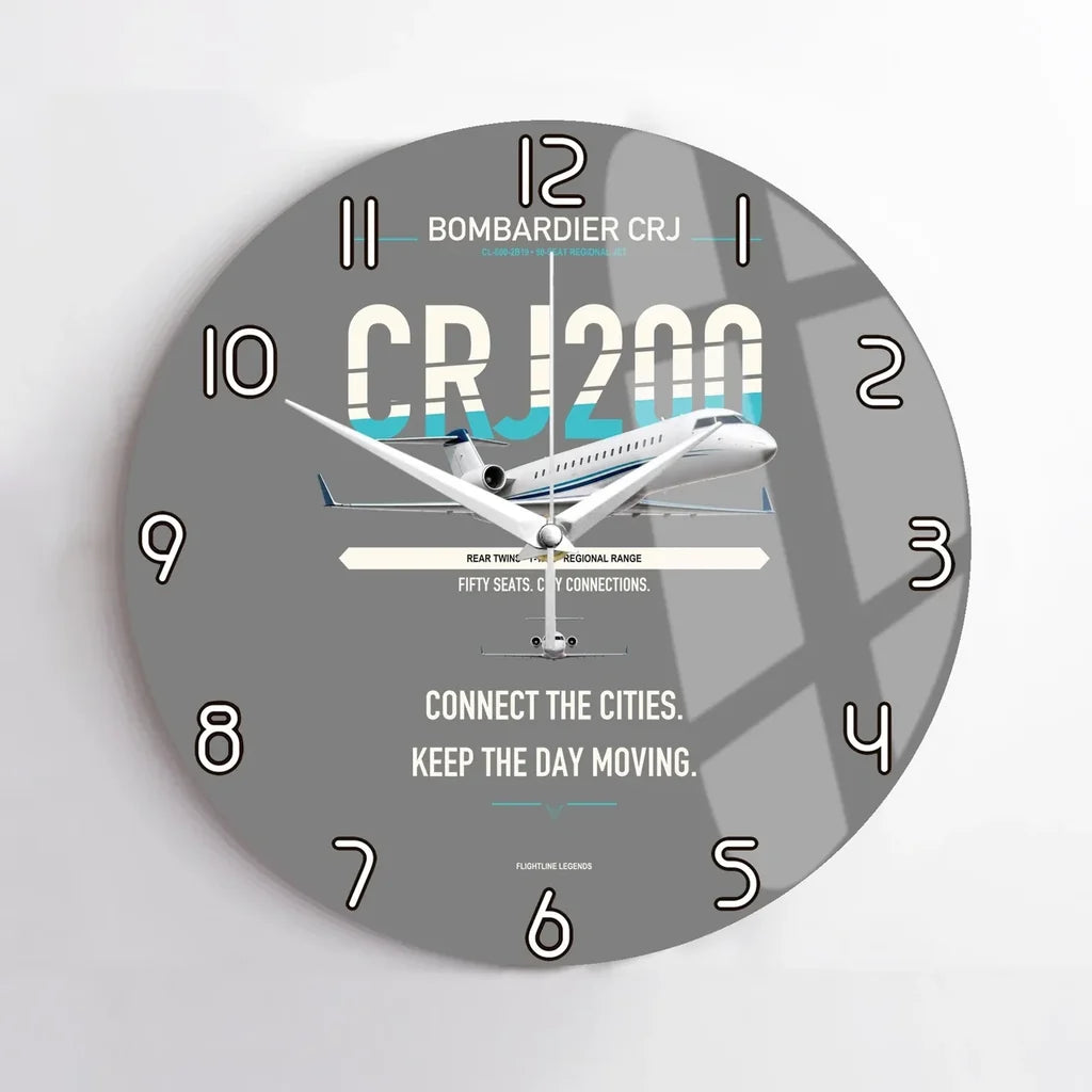 Bombardier CRJ200 design on gray no frame wall clock
