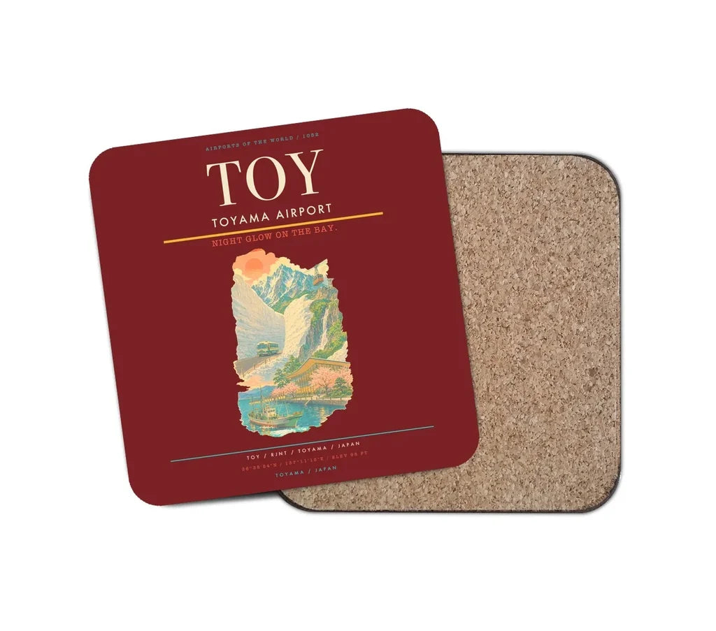 Toyama Airport (TOY) design on dark red 1 piece coaster