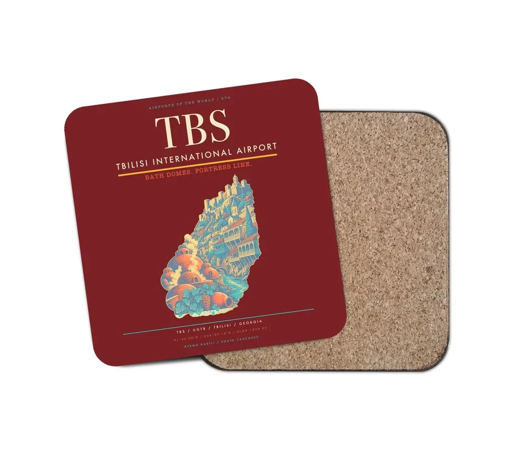 Tbilisi International Airport (TBS) design on dark red 1 piece coaster
