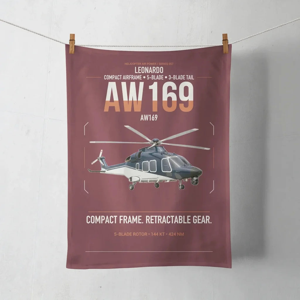 Leonardo AW169 design on dark red towel