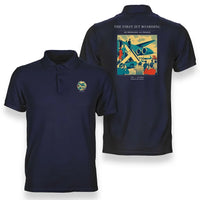 Thumbnail for VINTAGE G4228 - The First Jet Boarding - Double-Side Polo T-Shirt design on navyblue