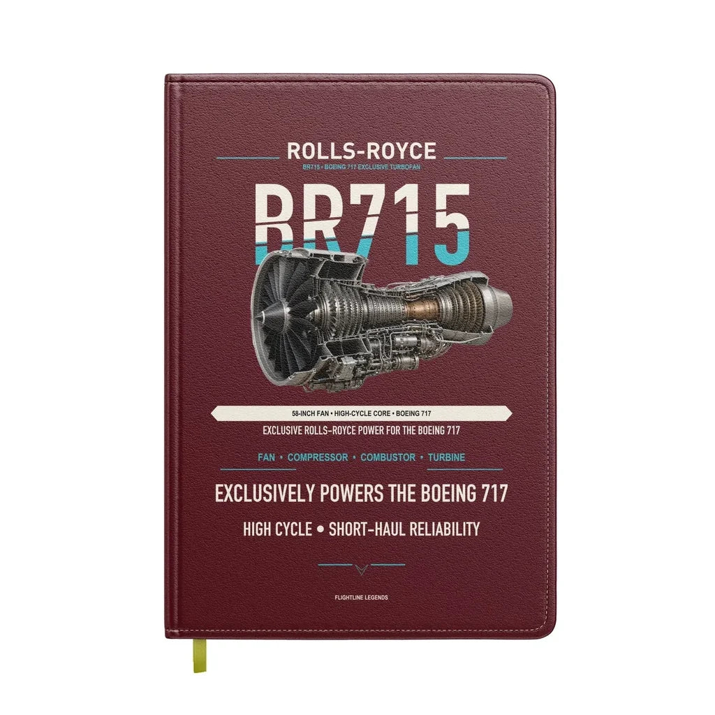 BR715 design on dark red notebook