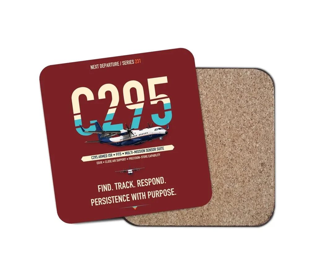 Airbus C295 Armed ISR design on dark red 1 piece coaster