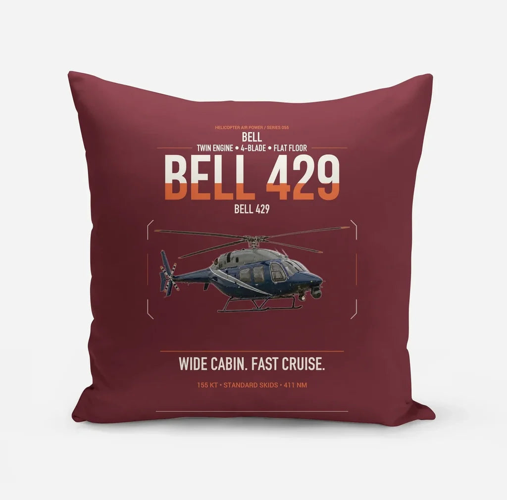 Bell 429 design on dark red pillow