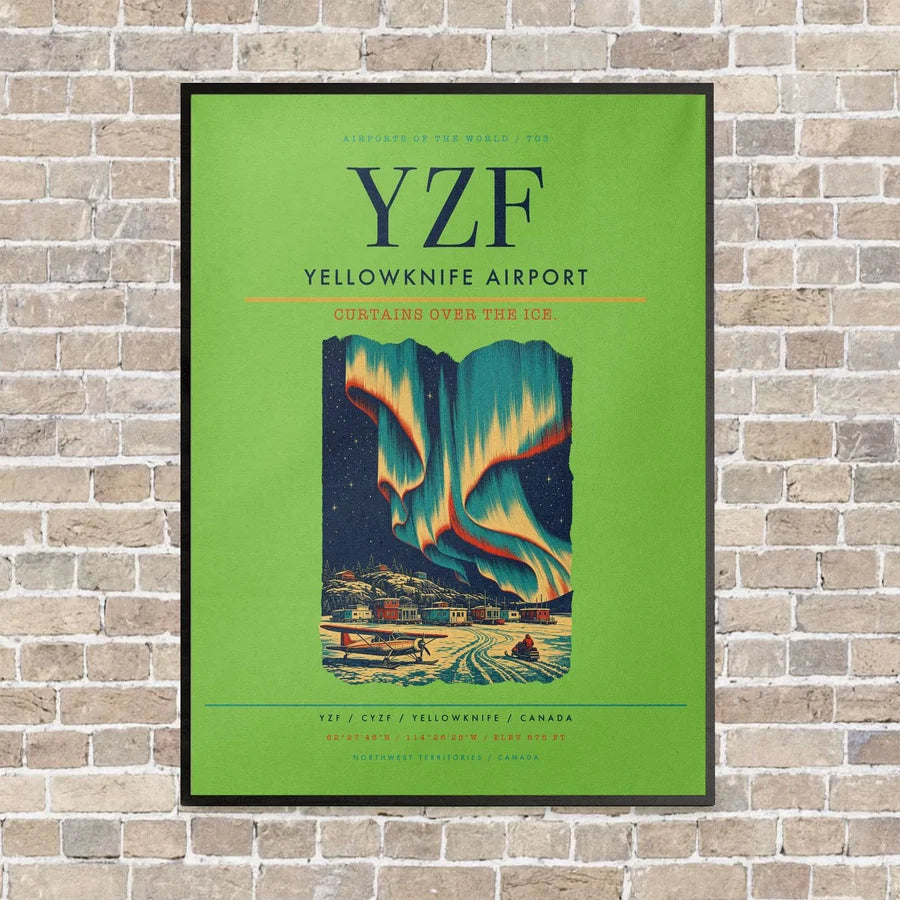 Yellowknife Airport YZF vertical canvas print - framed - light green background