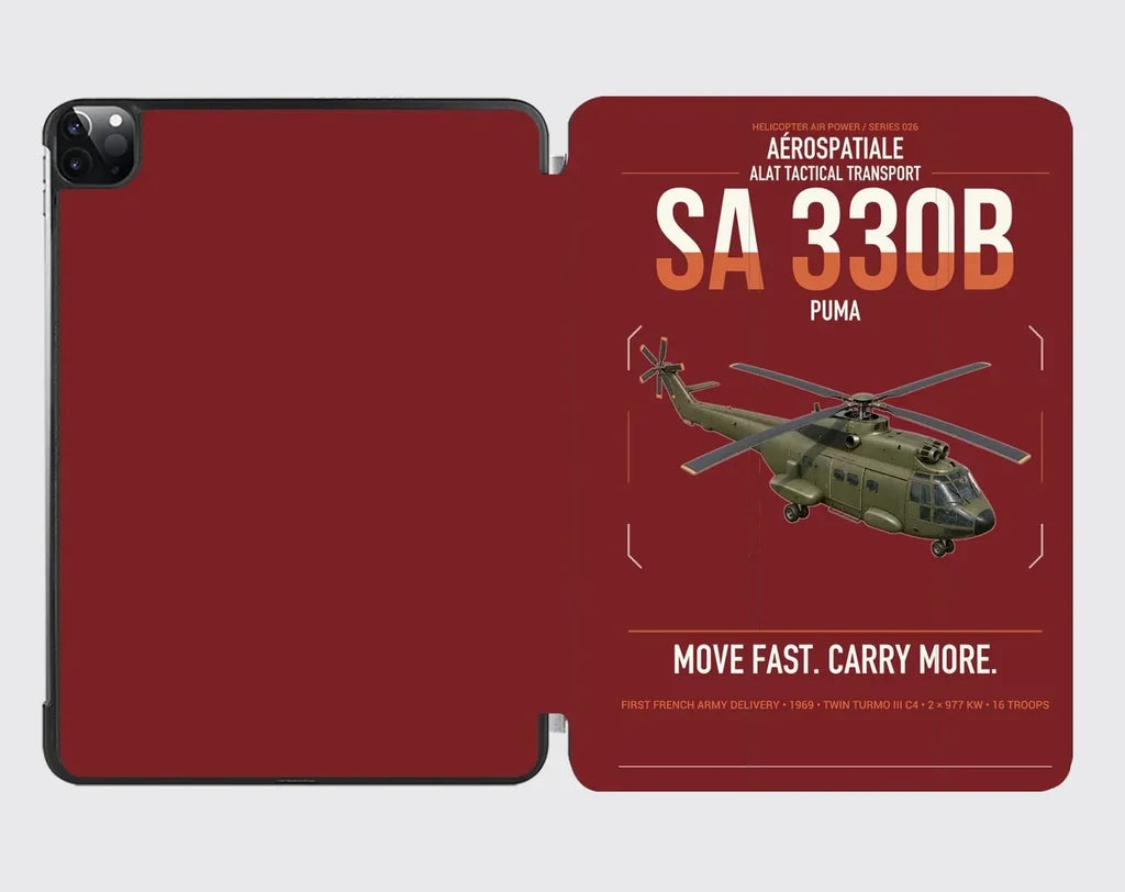 Aérospatiale SA 330B Puma design on dark red ipad tablet case