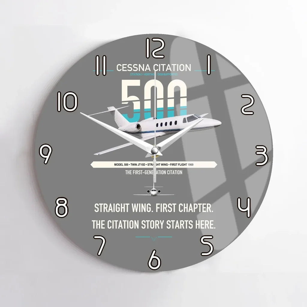 Cessna Citation 500 - Citation I design on gray no frame wall clock