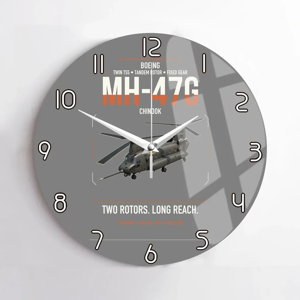 Boeing MH-47G Chinook design on gray no frame wall clock