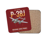 Thumbnail for P-38J Lightning design on dark red 1 piece coaster