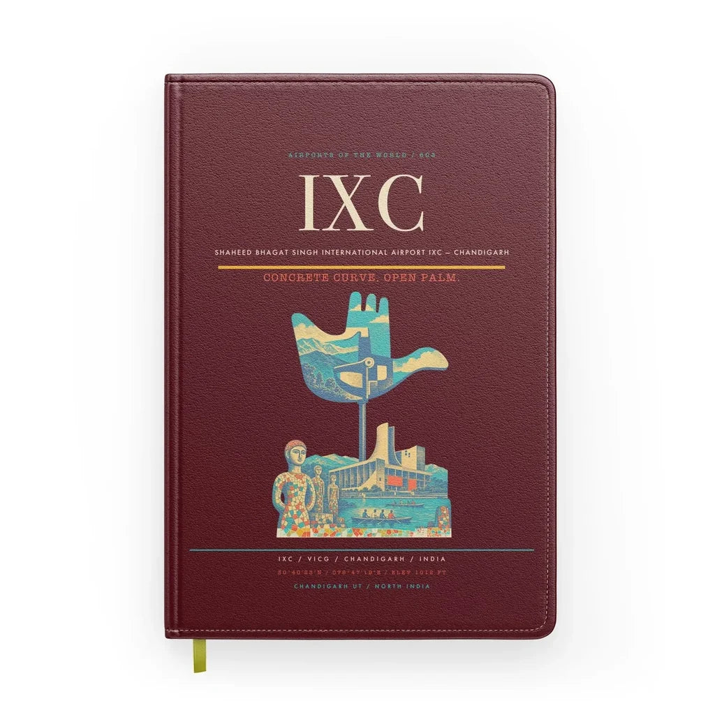 Shaheed Bhagat Singh International Airport (IXC) design on dark red notebook